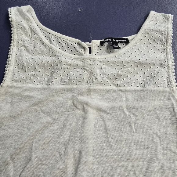 Cable & Gauge Womens Top Large White Linen Blend Eyelet Lace Yoke (A37) - Picture 4 of 6